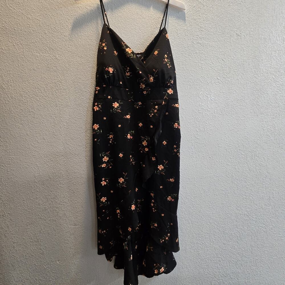 No Boundaries Floral Slip Dress Womens Large Black Midi Cottagecore Lightweight